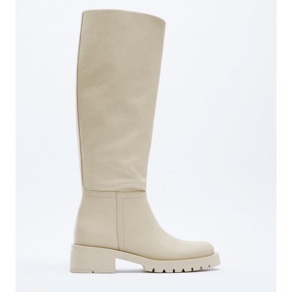 Zara FLAT LEATHER KNEE HIGH BOOTS Size 39 - Picture 3 of 6